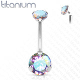 Implant Grade Titanium Internally Threaded Top Prong Set Double Round CZ Belly Button