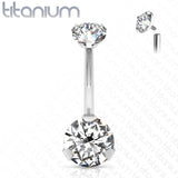Implant Grade Titanium Internally Threaded Top Prong Set Double Round CZ Belly Button