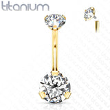 Implant Grade Titanium Internally Threaded Top Prong Set Double Round CZ Belly Button