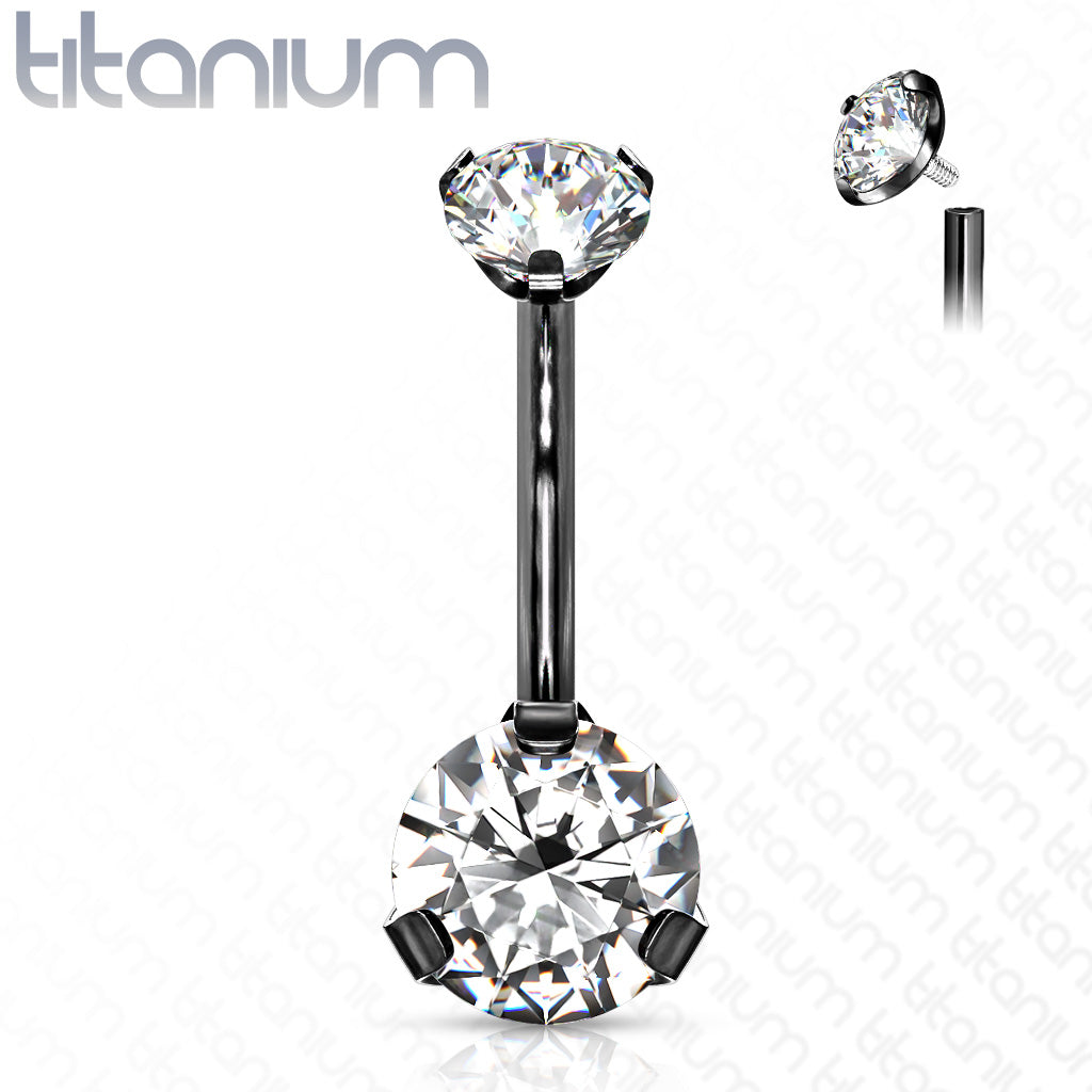Implant Grade Titanium Internally Threaded Top Prong Set Double Round CZ Belly Button