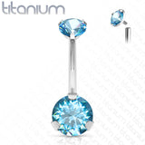 Implant Grade Titanium Internally Threaded Top Prong Set Double Round CZ Belly Button