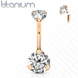 Implant Grade Titanium Internally Threaded Top Prong Set Double Round CZ Belly Button