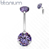 Implant Grade Titanium Internally Threaded Top Prong Set Double Round CZ Belly Button