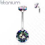 Implant Grade Titanium Internally Threaded Top Prong Set Double Round CZ Belly Button