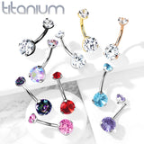 Implant Grade Titanium Internally Threaded Top Prong Set Double Round CZ Belly Button