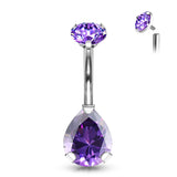 Internally Threaded Round Top CZ With Prong Set Pear CZ Belly Button Ring