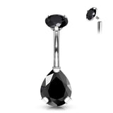 Internally Threaded Round Top CZ With Prong Set Pear CZ Belly Button Ring