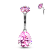 Internally Threaded Round Top CZ With Prong Set Pear CZ Belly Button Ring