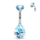 Internally Threaded Round Top CZ With Prong Set Pear CZ Belly Button Ring