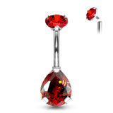 Internally Threaded Round Top CZ With Prong Set Pear CZ Belly Button Ring