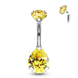 Internally Threaded Round Top CZ With Prong Set Pear CZ Belly Button Ring