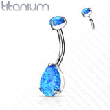 Top Prong Set Pear Opal Belly Button Navel