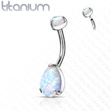 Top Prong Set Pear Opal Belly Button Navel
