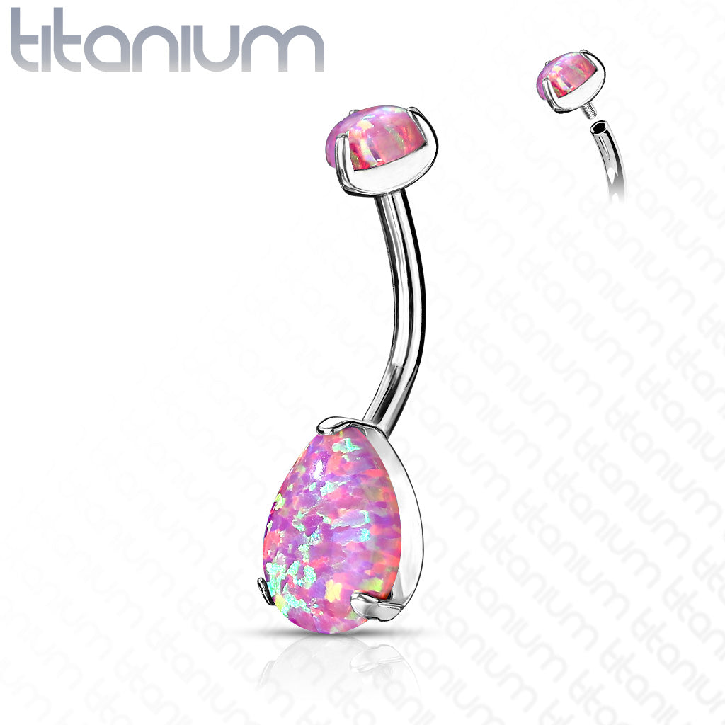 Top Prong Set Pear Opal Belly Button Navel