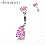 Top Prong Set Pear Opal Belly Button Navel