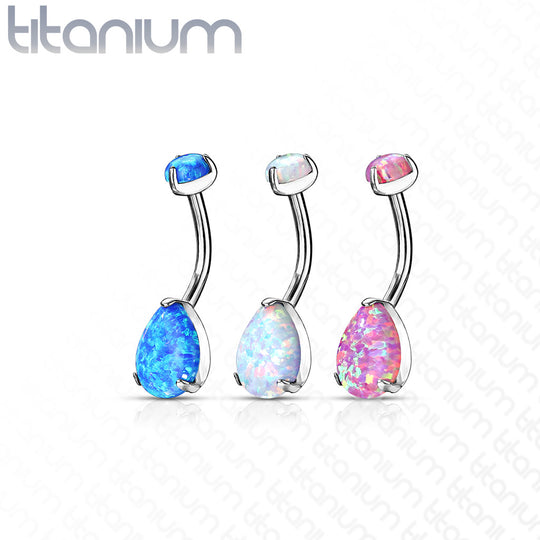 Top Prong Set Pear Opal Belly Button Navel