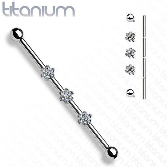Internally Threaded Industrial Barbells with 3 Flowers CZ