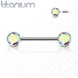 Implant Grade Titanium Nipple Barbells with CZ bezel set internally threaded