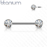 Implant Grade Titanium Nipple Barbells with CZ bezel set internally threaded
