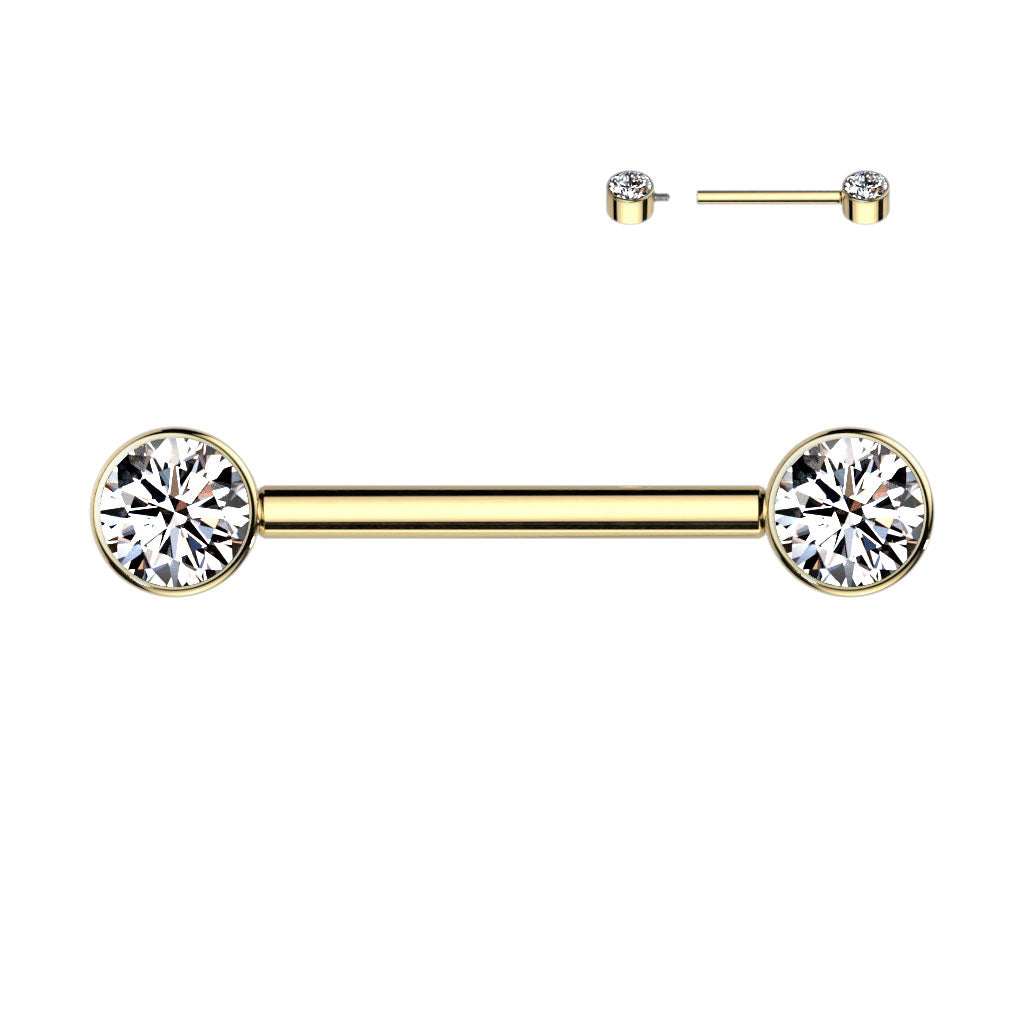Implant Grade Titanium Nipple Barbells with CZ bezel set internally threaded