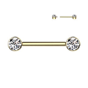 Implant Grade Titanium Nipple Barbells with CZ bezel set internally threaded