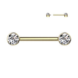 Implant Grade Titanium Nipple Barbells with CZ bezel set internally threaded