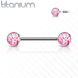 Implant Grade Titanium Nipple Barbells with CZ bezel set internally threaded