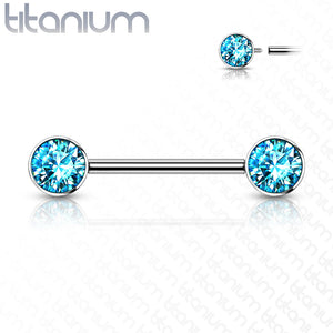 Implant Grade Titanium Nipple Barbells with CZ bezel set internally threaded