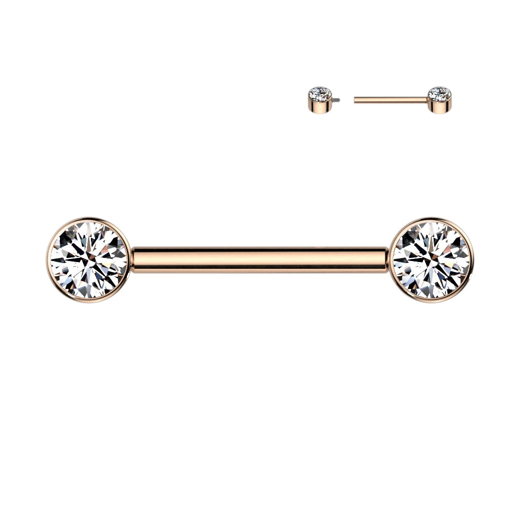 Implant Grade Titanium Nipple Barbells with CZ bezel set internally threaded