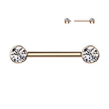 Implant Grade Titanium Nipple Barbells with CZ bezel set internally threaded