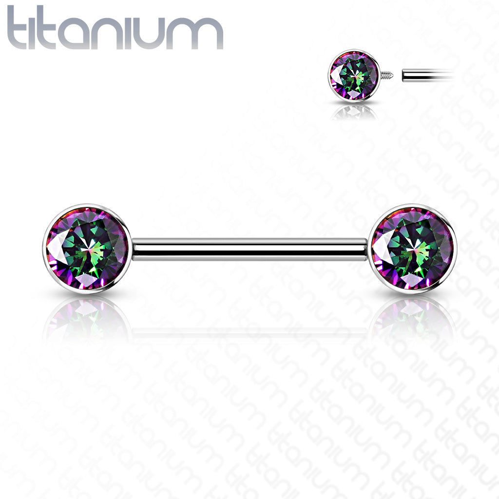 Implant Grade Titanium Nipple Barbells with CZ bezel set internally threaded