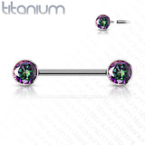 Implant Grade Titanium Nipple Barbells with CZ bezel set internally threaded