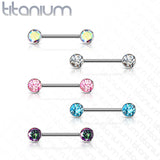 Implant Grade Titanium Nipple Barbells with CZ bezel set internally threaded