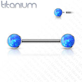 Implant Grade Titanium Nipple Barbells with Opal bezel Set Internally Threaded