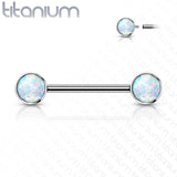 Implant Grade Titanium Nipple Barbells with Opal bezel Set Internally Threaded