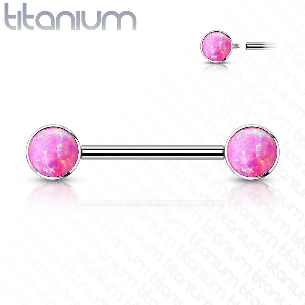 Implant Grade Titanium Nipple Barbells with Opal bezel Set Internally Threaded