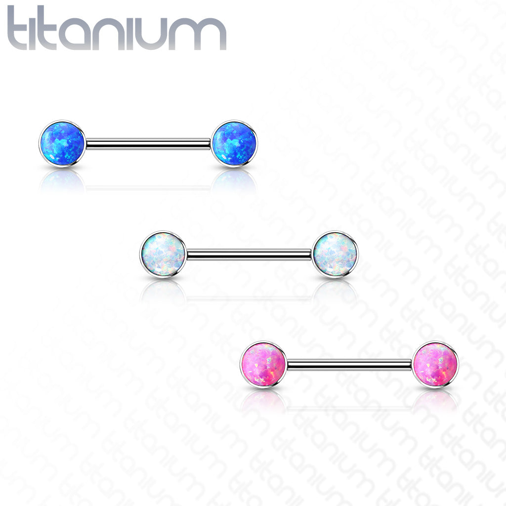 Implant Grade Titanium Nipple Barbells with Opal bezel Set Internally Threaded