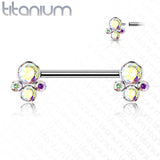Implant Grade Titanium Nipple Barbells with CZ bezel Set Internally Threaded Pet Paw
