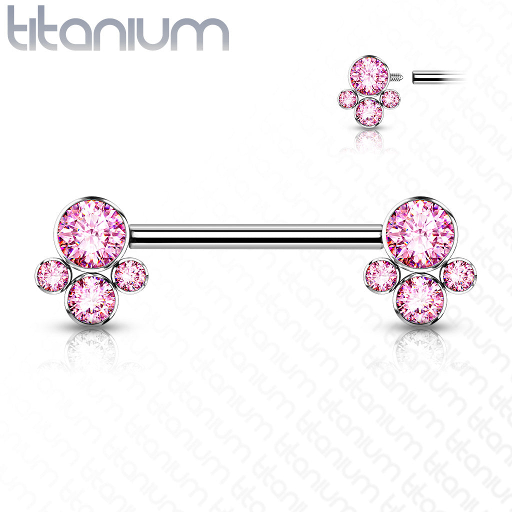 Implant Grade Titanium Nipple Barbells with CZ bezel Set Internally Threaded Pet Paw