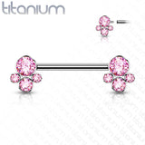 Implant Grade Titanium Nipple Barbells with CZ bezel Set Internally Threaded Pet Paw