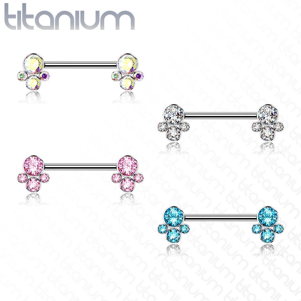Implant Grade Titanium Nipple Barbells with CZ bezel Set Internally Threaded Pet Paw