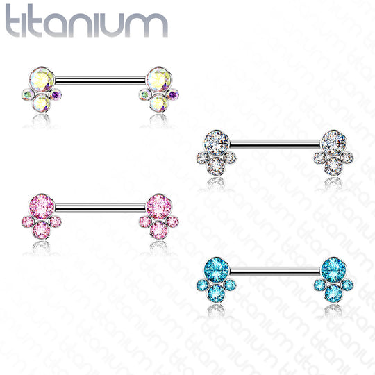 Implant Grade Titanium Nipple Barbells with CZ bezel Set Internally Threaded Pet Paw