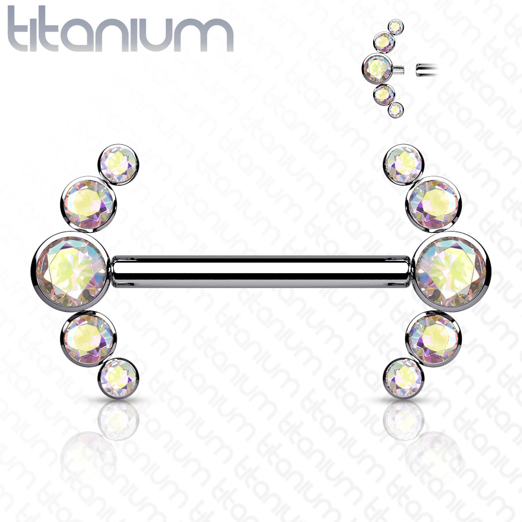 Implant Grade Titanium Nipple Barbells with CZ bezel Set Internally Threaded