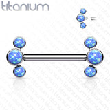 Implant grade Titanium Nipple Barbells with Internally Threaded 3-Round Opal Bezel Set Ends