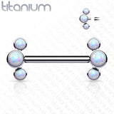 Implant grade Titanium Nipple Barbells with Internally Threaded 3-Round Opal Bezel Set Ends