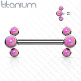 Implant grade Titanium Nipple Barbells with Internally Threaded 3-Round Opal Bezel Set Ends