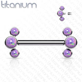 Implant grade Titanium Nipple Barbells with Internally Threaded 3-Round Opal Bezel Set Ends