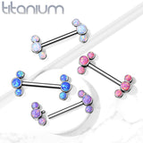 Implant grade Titanium Nipple Barbells with Internally Threaded 3-Round Opal Bezel Set Ends