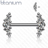 Implant Grade Titanium Nipple Barbells with Bezel CZ and Micro Cluster Internally
