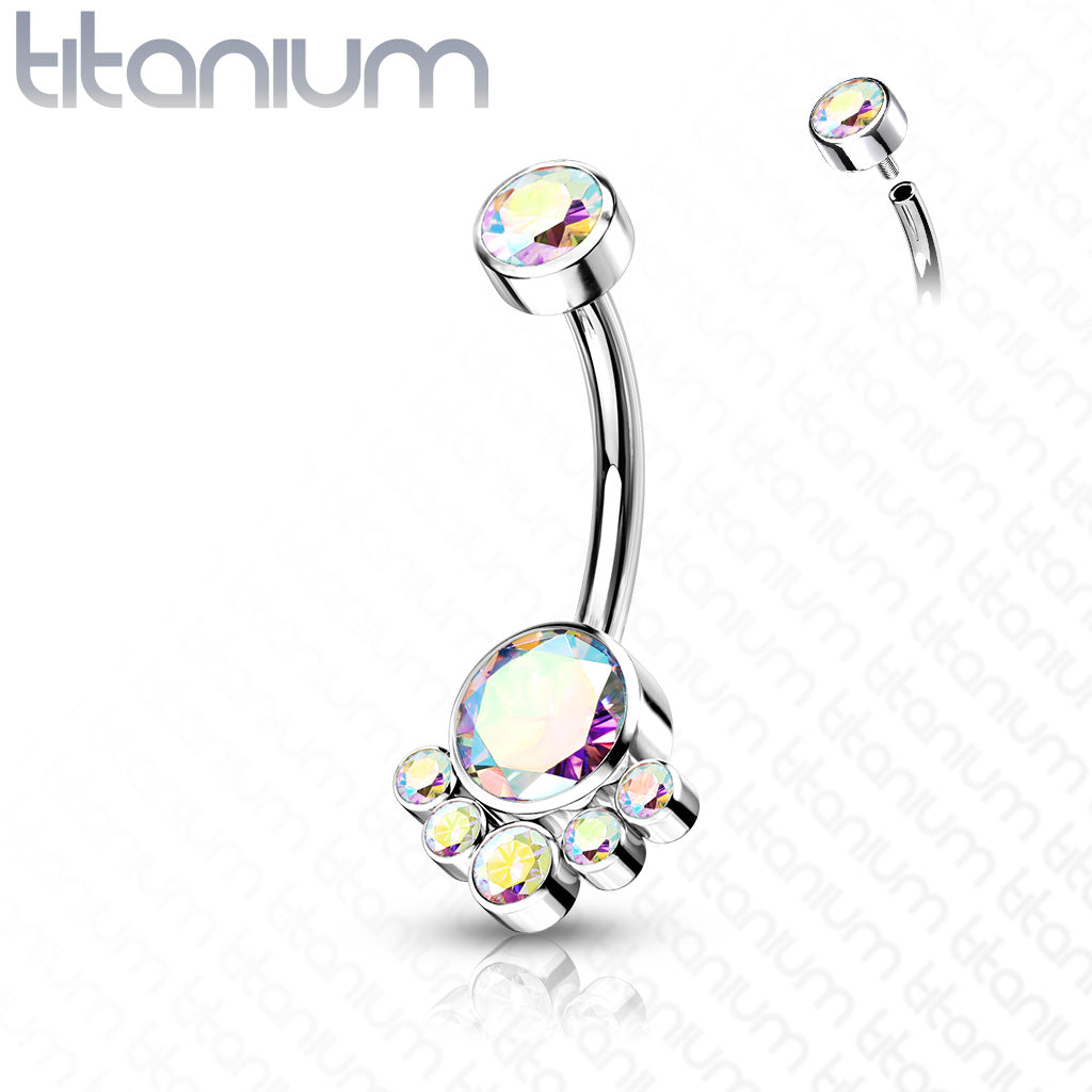 Implant Grade Titanium Internally Threaded Top Round Bezel Set CZ Cluster